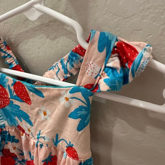 Posh Peanut Strawberry Ruffled Capsleeve Bubble Romper - Picture 2 of 7